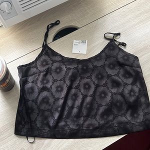 Crop satin blouse with flowers